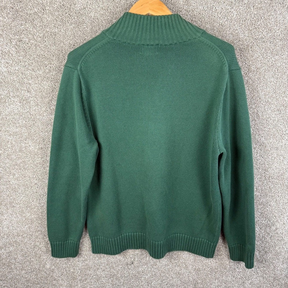 LL Bean Mens Large Green 100% Cotton Quarter Zip Pullover Sweater Regular - Picture 3 of 6